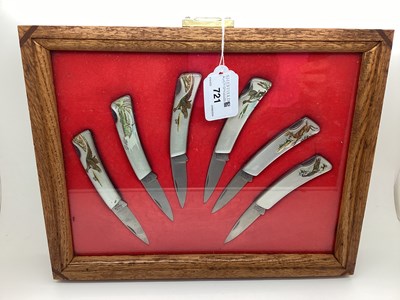 Lot 721 - Six Utica USA Folding Pocket Knives, in plush...