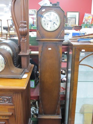 Lot 1599 - 1930's Oak Grandmother Clock, with silvered...