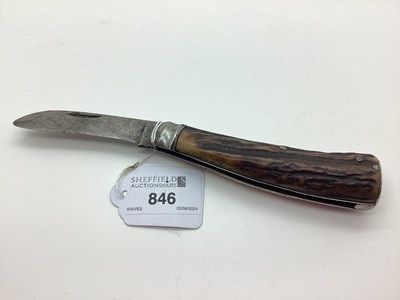 Lot 846 - Flat Bottom Pruning Knife, stag scales, blade...