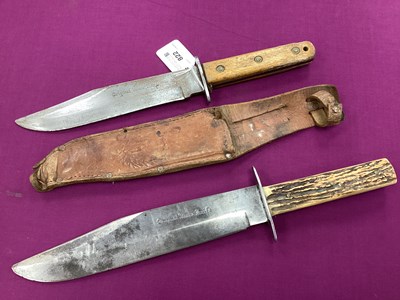 Lot 822 - Bowie Knife, stag handle, blade marked...