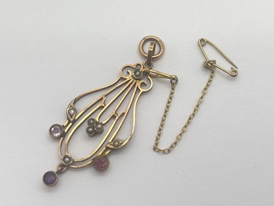 Lot 103 - An Edwardian Seed Pearl and Gem Set Lavalier...