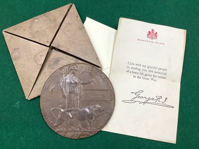 Lot 548 - WWI Memorial Plaque Death Penny, complete with...