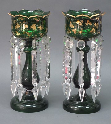 Lot 1006 - A Pair of Late XIX Century Green Glass Table...