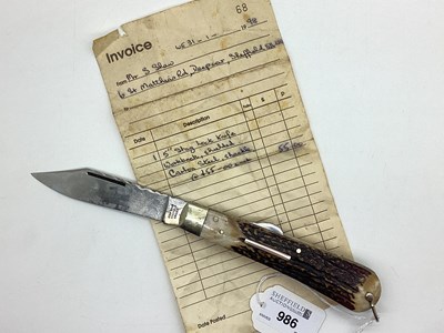 Lot 986 - Stan Shaw (Sheffield) Lock Knife, with stag...