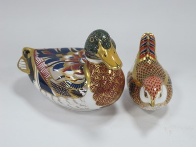 Lot 1259 - Royal Crown Derby Duck and Bird Paperweights,...