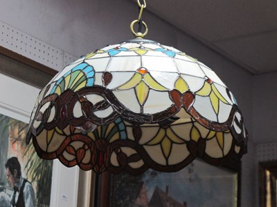 Lot 1583 - Tiffany Style Ceiling Light, with coloured...