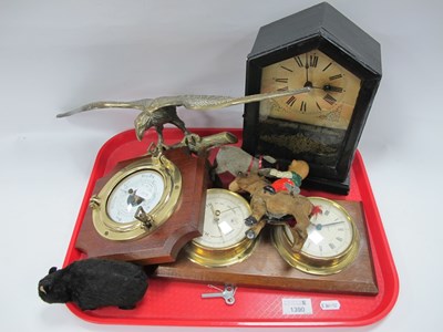 Lot 1390 - Mantle Clock in Ebonized Case. Three clockwork...