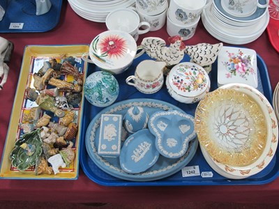 Lot 1242 - Wedgwood Powder Blue Jasper Ware, Derby posies...