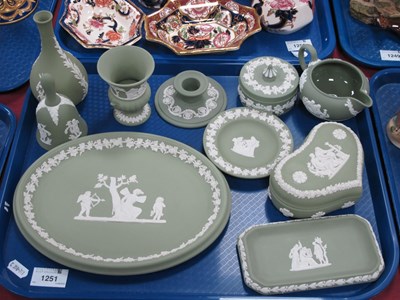 Lot 1251 - Wedgwood Jasper Ware in Green, including oval...