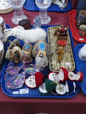 Lot 1271 - Belleek Elephant, three graduated glass ducks,...