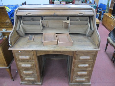 Lot 1620 - Oak Roll Top Desk, with tambour front, the...