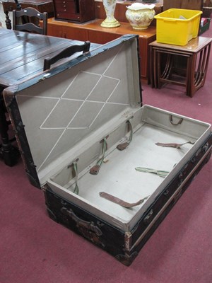 Lot 1627 - Wood Bound Travelling Trunk, with leather...