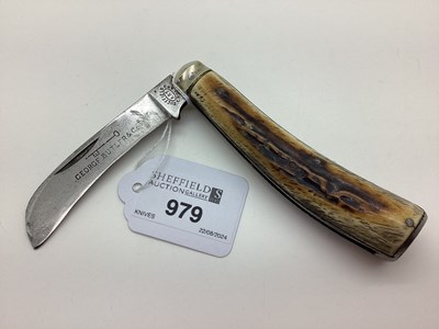 Lot 979 - Flat Bottom Pruning Knife, stag scales, blade...