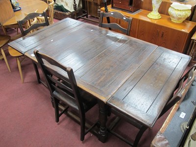 Lot 1626 - Oak Draw Leaf Table, on turned and block...