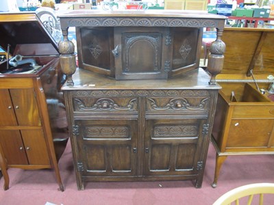 Lot 1617 - Oak Court Cupboard, with half wheel and scroll...