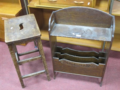 Lot 1649 - 1920s Oak Magazine Rack, 53cm wide, elm topped...