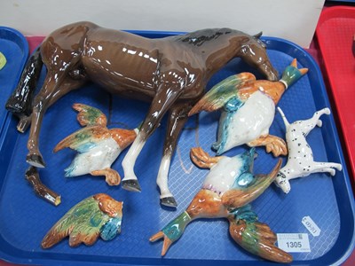 Lot 1305 - Beswick Geese (x 3), large Chestnut horse,...