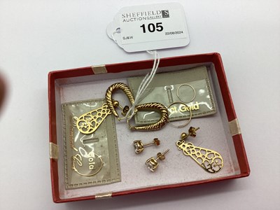 Lot 105 - A Pair of 9ct Gold Single Stone Earstuds, a...