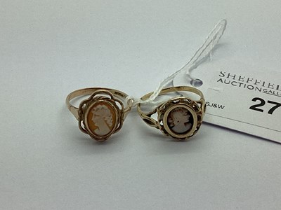 Lot 27 - Two 9ct Gold Cameo Style Rings, (damage). (2)