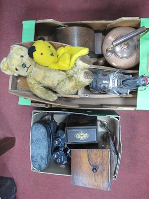 Lot 1147 - Copper Kettle, clock, gold plush teddy, Sooty...