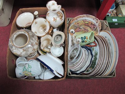 Lot 1041 - Plates, pheasant vases, other pottery:- Two...