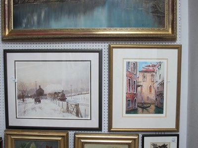 Lot 1550 - Peter Owen Jones, Winter Train Scene, 36.5 x...