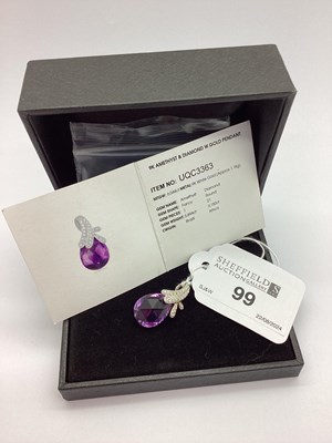 Lot 99 - Gems TV; A Modern 9ct White Gold Amethyst and...