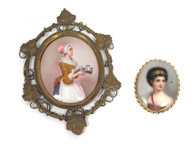 Lot 1107 - A German Porcelain Miniature, depicting a lady...