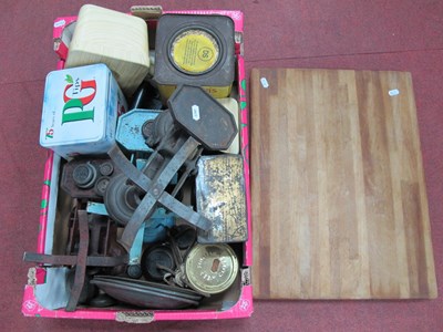 Lot 1165 - Kitchen Scales, weights, flat iron, Coleman's...