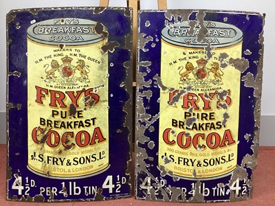 Lot 1327 - Two Vintage Enamel Signs 'Fry's Pure Breakfast...