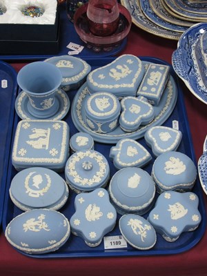 Lot 1189 - Wedgwood Powder Blue Jasper Ware Trinkets,...