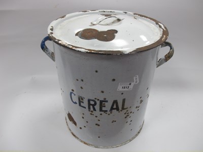 Lot 1513 - Enamelled 'Cereal' Bin with Cover, 34cm high...