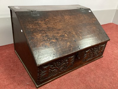 Lot 1512 - A XVII Century Oak Bible Box, with sloping...