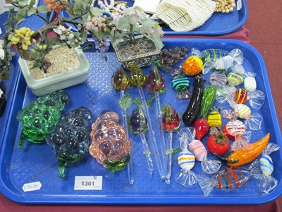 Lot 1301 - Murano Style Glass Sweets, glass flowers, two...