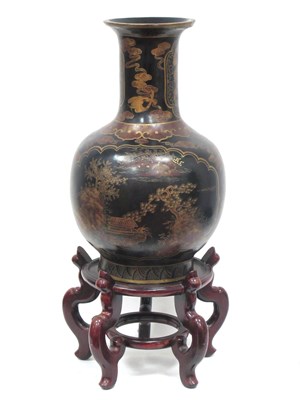 Lot 1129 - A Large Japanese Gilded Black Lacquered Vase,...