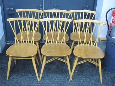 Lot 1625 - Ercol Matched Set of Six Chairs, with X shaped...