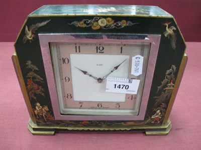 Lot 1470 - 1920s 8 Day Mantle Clock in green chinoiserie...