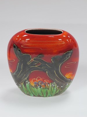 Lot 1214 - Anita Harris 'Boxing Hares' Purse Vase, gold...