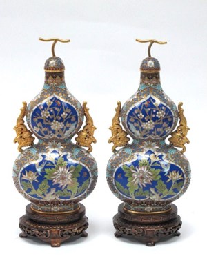 Lot 1124 - A Pair of XX Century Chinese Cloisonné Vases...