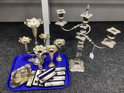 Lot 206 - Large Plated Twin Branch Candelabrum, together...