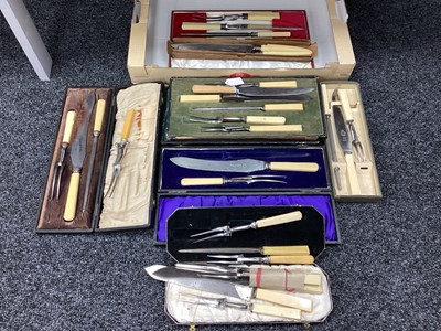 Lot 193 - A Collection of Assorted Meat Carving Sets,...