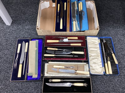 Lot 192 - A Collection of Assorted Meat Carving Sets,...