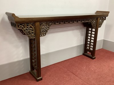 Lot 1494 - A Chinese Altar Table, with shaped ends,...