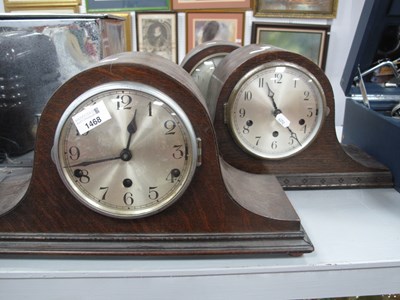 Lot 1468 - Oak Dome Cased Westminster Mantle Clocks (3).