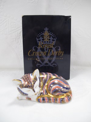 Lot 1319 - Royal Crown Derby Sleeping Kitten paperweight,...