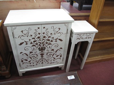 Lot 1611 - White Cabinet, with twin doors, gilt floral...