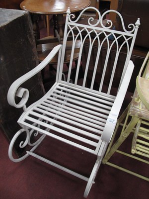 Lot 1573 - White Painted Cast Metal Rocking Chair with S...