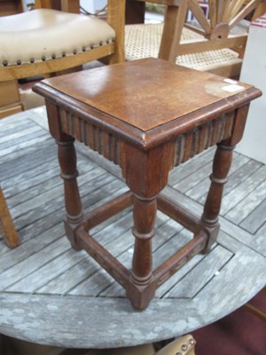 Lot 1593 - Oak Stool witt Knulled Apron, turned and block...