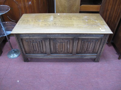 Lot 1626 - Oak Blanket Box, with linen fold carving to...