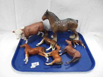 Lot 1344 - Beswick Hereford Bull, Shire horse (repaired),...